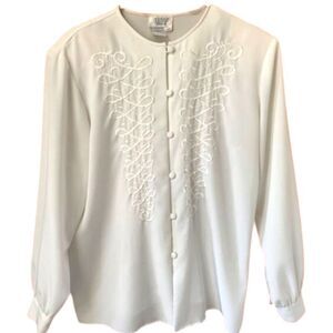 TESS Women’sLong Sleeve Embroidery design  Cream Color Dress Shirt Size 12Petite